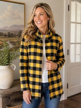 P Luca Milano Yellow Black Buffalo Plaid Cardigan Sweater Jacket M